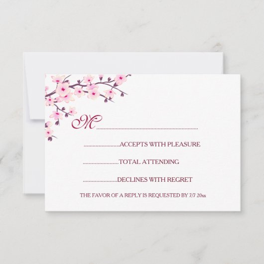 Invitation Mariage Cerisiers Fleurs Roses Blanches RSVP (Devant)