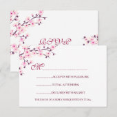 Invitation Mariage Cerisiers Fleurs Roses Blanches RSVP (Devant / Derrière)