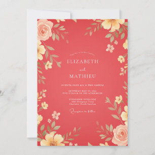 Invitation Mariage chaleureux aux feuilles de corail