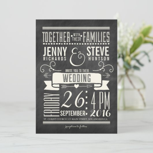 Invitation Mariage Chalkboard moderne (Debout devant)