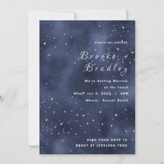 Invitation Mariage Champ Étoilé Bleu Foncé (Devant)