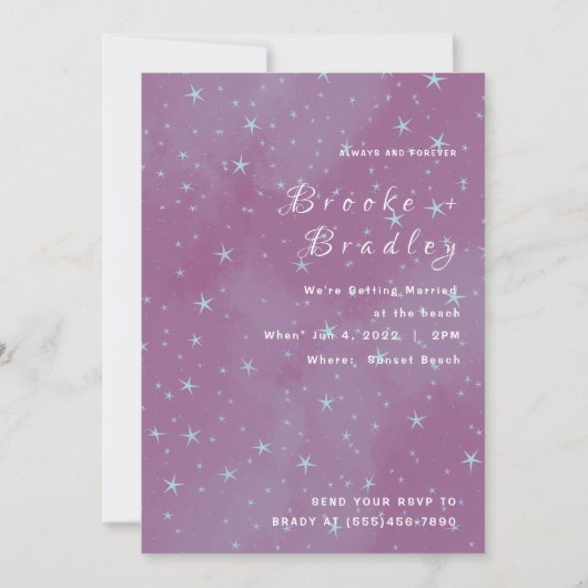 Invitation Mariage Champ Étoilé Rose Violet (Devant)