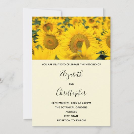 Invitation Mariage Champ Jaune de Tournesols (Devant)
