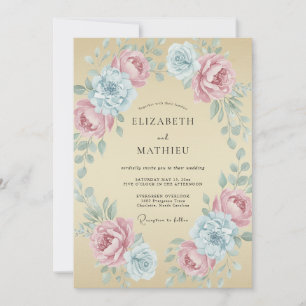Invitation Mariage Champagne Aqua Blossom