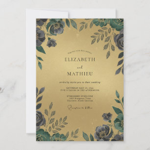 Invitation Mariage Champagne Ardoise Pétales