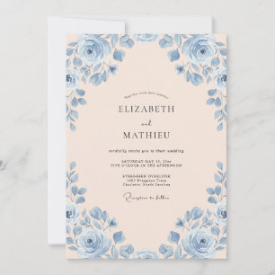 Invitation Mariage Champagne Azur Rose