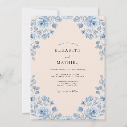 Invitation Mariage Champagne Azur Rose (Devant)