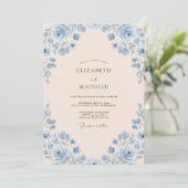 Invitation Mariage Champagne Azur Rose (Debout devant)