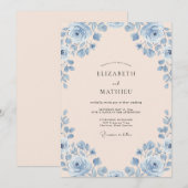 Invitation Mariage Champagne Azur Rose (Devant / Derrière)