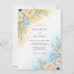 Invitation Mariage Champagné Azuré Pivoine