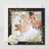 Invitation Mariage Champagne Black Gold Pearl Photo (Dos)