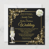 Invitation Mariage Champagne Black Gold Pearl Photo (Devant)