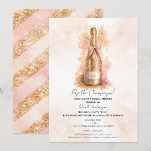 Invitation Mariage Champagne Bulles et Paillettes Dorées