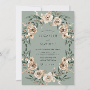 Invitation Mariage Champagne Céladon Feuillage Eucalyptus