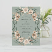 Invitation Mariage Champagne Céladon Feuillage Eucalyptus (Debout devant)