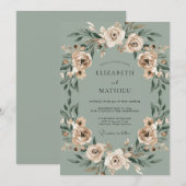 Invitation Mariage Champagne Céladon Feuillage Eucalyptus (Devant / Derrière)