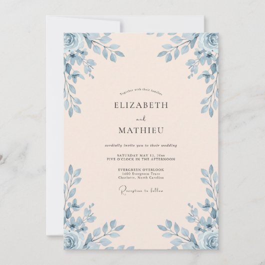 Invitation Mariage Champagne Ciel Feuillage Eucalyptus (Devant)