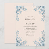 Invitation Mariage Champagne Ciel Feuillage Eucalyptus (Devant / Derrière)