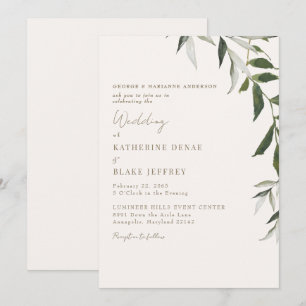 Invitation Mariage Champagne Clair Vert Doré Texte