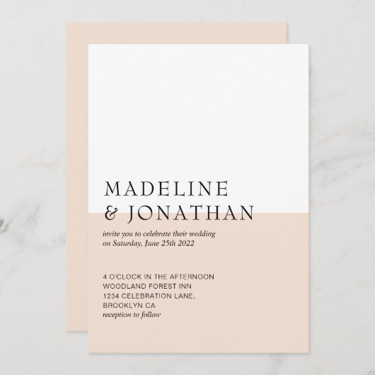 Invitation Mariage Champagne classique simple en couleur (Devant / Derrière)