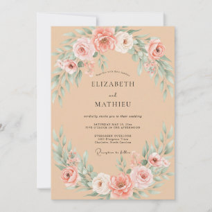 Invitation Mariage Champagne Corail Ranunculus Eucalyptus