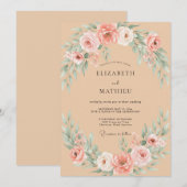 Invitation Mariage Champagne Corail Ranunculus Eucalyptus (Devant / Derrière)