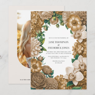 Invitation Mariage Champagne Dust, Blé Doré et Lin Mocha