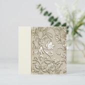 Invitation Mariage Champagne Embossé Look Damask (Debout devant)