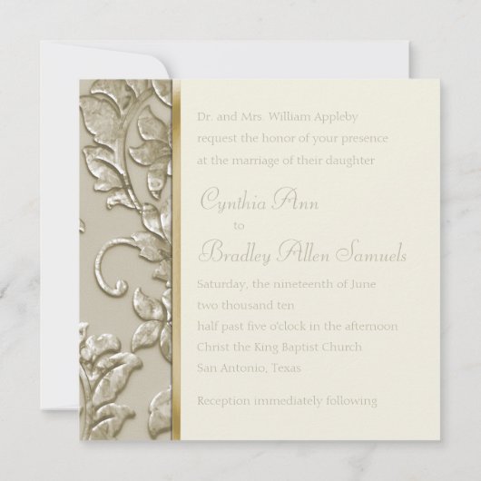 Invitation Mariage Champagne Embossé Look Damask (Dos)