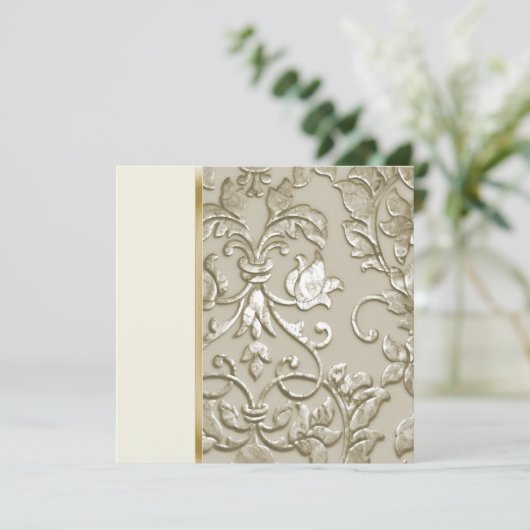 Invitation Mariage Champagne Embossé Look Damask (Debout devant)