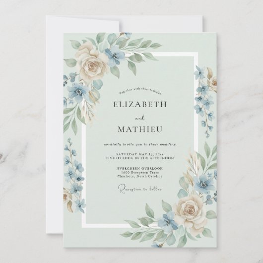Invitation Mariage Champagne et Feuille d'Acier (Devant)