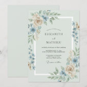 Invitation Mariage Champagne et Feuille d'Acier (Devant / Derrière)