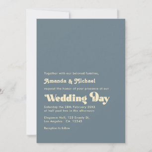 Invitation Mariage Champagne et Typographie Bleu Poussiéreux