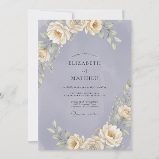 Invitation Mariage Champagne Eucalyptus Feuillage Pervenche (Devant)