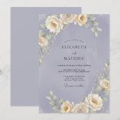 Invitation Mariage Champagne Eucalyptus Feuillage Pervenche (Devant / Derrière)