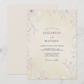 Invitation Mariage Champagne Eucalyptus Feuillage Violet (Devant / Derrière)