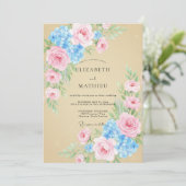 Invitation Mariage Champagne Eucalyptus Hydrangea Ciel (Debout devant)