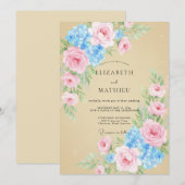 Invitation Mariage Champagne Eucalyptus Hydrangea Ciel (Devant / Derrière)