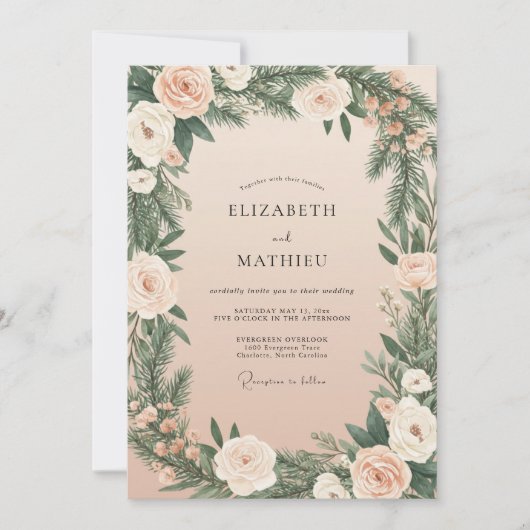 Invitation Mariage Champagne Feuillage de Pin Eucalyptus (Devant)