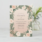 Invitation Mariage Champagne Feuillage de Pin Eucalyptus (Debout devant)