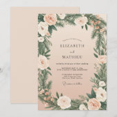 Invitation Mariage Champagne Feuillage de Pin Eucalyptus (Devant / Derrière)