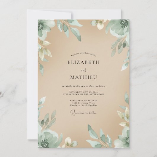 Invitation Mariage Champagne Feuillage Eucalyptus Mousse de M (Devant)