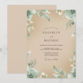 Invitation Mariage Champagne Feuillage Eucalyptus Mousse de M (Devant / Derrière)