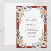 Invitation Mariage Champagne Feuillage Eucalyptus Rouille (Devant / Derrière)