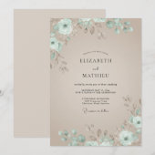Invitation Mariage Champagne Feuillage Mousse de Mer Eucalypt (Devant / Derrière)