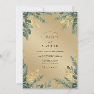Invitation Mariage Champagne Feuillage Olive Eucalyptus