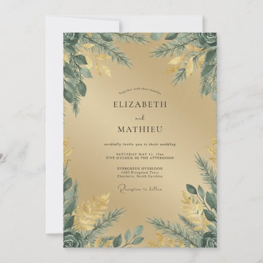 Invitation Mariage Champagne Feuillage Olive Eucalyptus (Devant)