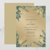 Invitation Mariage Champagne Feuillage Olive Eucalyptus (Devant / Derrière)