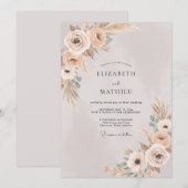 Invitation Mariage Champagne Feuillage Pampas Eucalyptus (Devant / Derrière)