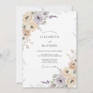 Invitation Mariage Champagne Fleur de Lilas Eucalyptus